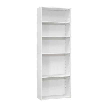 71" White Wood Adjustable Five Tier Bookcase