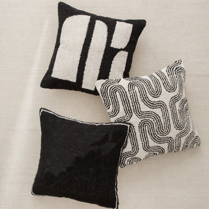Canvas Tufted Embroidered Bedside Black And White Pillowcase