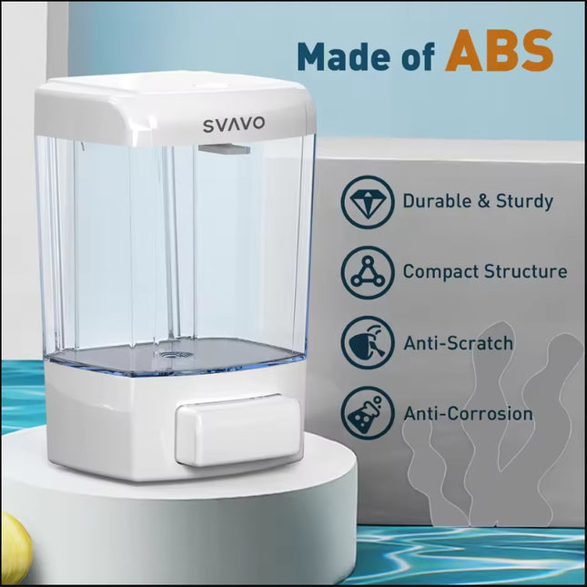 SVAVO 700ml Large Capacity Wall-Mounted Soap Dispenser - Heavy-Duty PVC-Free Plastic Push