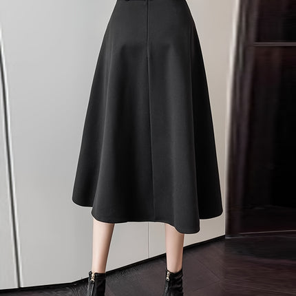 Elegant Flared Skirt with Belt | Women'S Fall/Winter Design, Back Zipper, Pockets, Solid Color