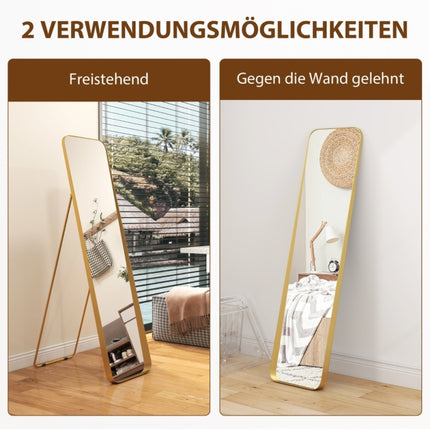 Full length mirror 160x40cm, beautiful bathroom mirror in gold, tapered standing mirror