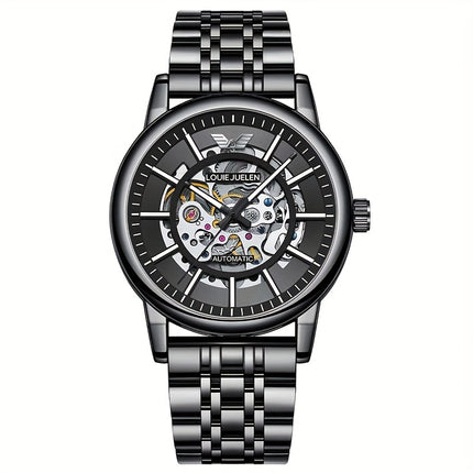 Men'S Luxury Mechanical Watch with Automatic Movement - Elegant Black Dial & Stainless Steel Strap