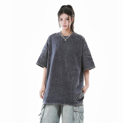 Mech design washed T-shirt for men