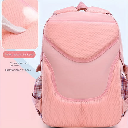 Cute  Plaid Bowknot Backpack for Girls - Lightweight, Durable Nylon Schoolbag with Multiple Compartments