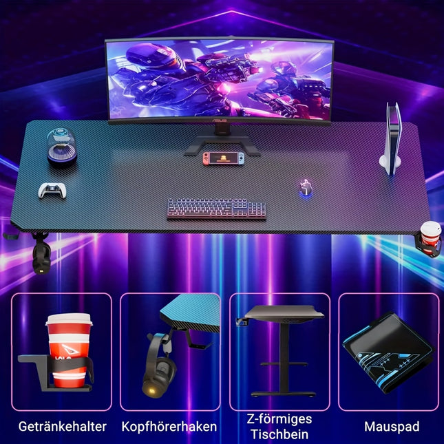 Desk, Computer Desk, Gaming Table, Esports Table, with Mouse Pad, Plastic Cup Holder