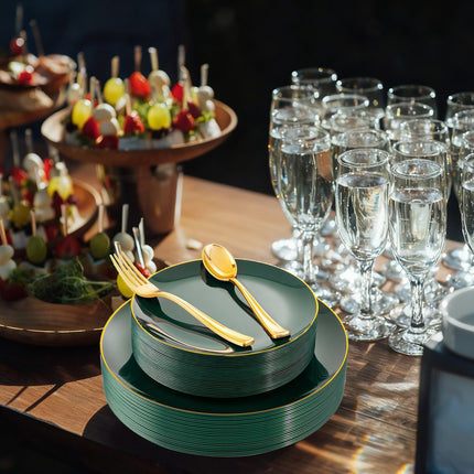 Green Dinnerware Set, 50-Piece Set, Party Accessory Kit, Perfect for Gatherings, Weddings, and Christmas