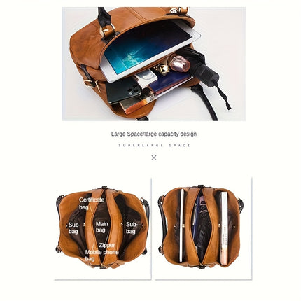 Vintage Women's Casual Tote Shoulder Bag - Large Capacity, Multi-pocket, Diagonal Span Bag
