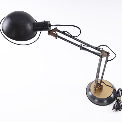 33" Black Metal Desk Table Lamp With Black Bowl Shade