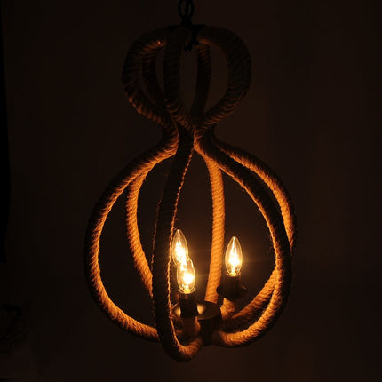 Natural and Black Iron and Rope Three Light Ceiling Light