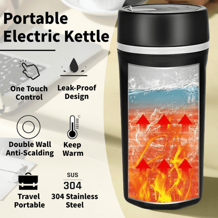 Travel Electric Kettle Portable Mini Kettle, 500ML Small Hot Water Boiler, 304 Stainless Steel,