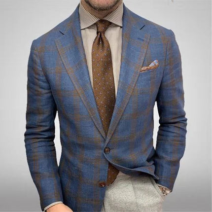 Men's Plaid Lapel Long Sleeve Suit Coat Men's Business Suit