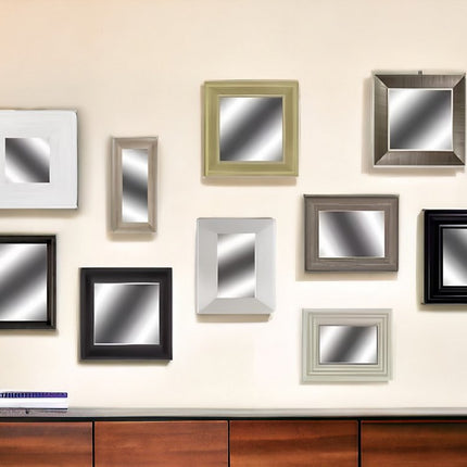 Set of Ten Brown And White Square And Rectangle Framed Mirror Set