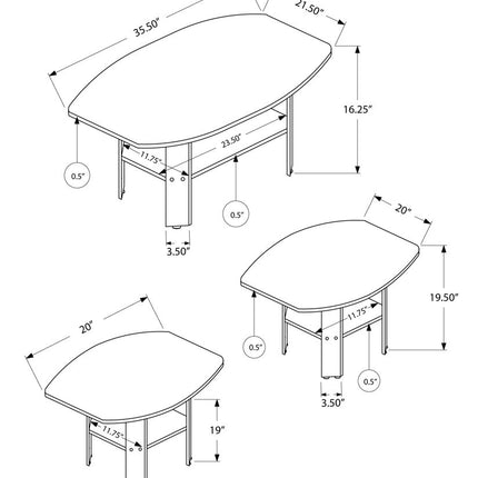 Set of Three 36" Brown Coffee Table With Shelf