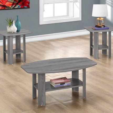 Set of Three 36" Gray Coffee Table With Shelf