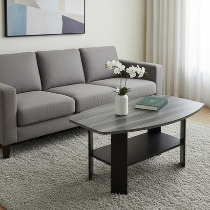 Set of Three 36" Gray And Black Wood Coffee Table With Shelf