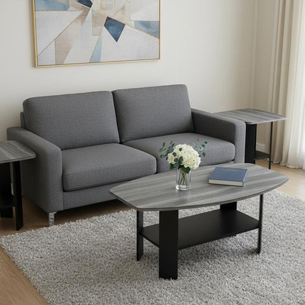 Set of Three 36" Gray And Black Wood Coffee Table With Shelf