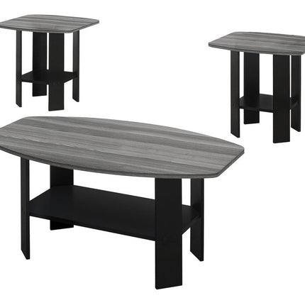 Set of Three 36" Gray And Black Wood Coffee Table With Shelf