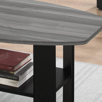 Set of Three 36" Gray And Black Wood Coffee Table With Shelf