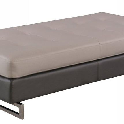 63" Taupe Brown and Silver Faux Leather Tufted Ottoman
