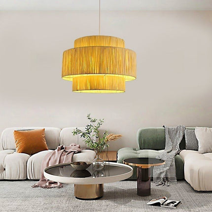 Retro Straw Woven Chandelier Art Rattan Restaurant Japanese Style