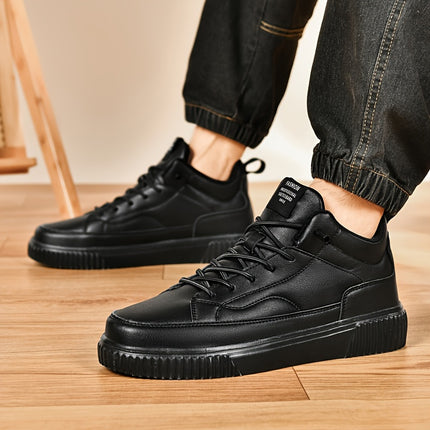 Men's Trendy Solid Ankle Skate Shoes, Wear-resistant Non Slip Lace-up Casual Sneakers For Outdoor