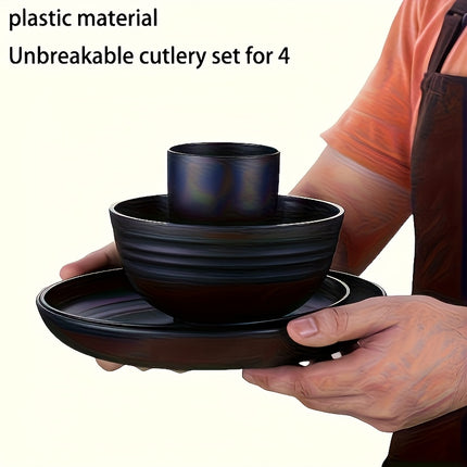 16-piece Unbreakable Plate Set, Shatterproof Dinnerware, Microwave and Dishwasher Safe