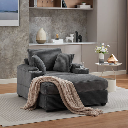 [VIDEO/New]Corduroy Upholstered Chaise Lounge Sofa with Handrail storage ,Movable ottoman,Cupholders,Detachable Cushions Deep Seat for Living Room Office,3 colour