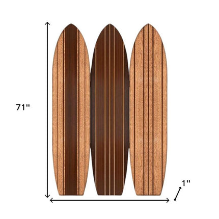 71" Brown Wood Folding Three Panel Screen Room Divider