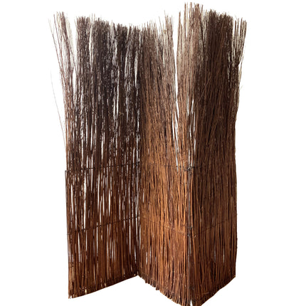 84" Brown Rattan Folding Three Panel Screen Room Divider