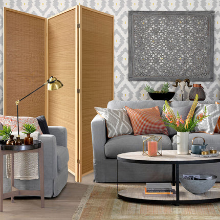 71" Brown Folding Three Panel Screen Room Divider