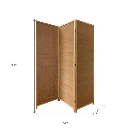 71" Brown Folding Three Panel Screen Room Divider