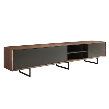 94" Gray Solid and Manufactured Wood Enclosed and Open Storage TV Stand