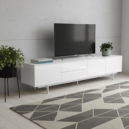 82" White Manufactured And Wood Cabinet Enclosed Storage TV Stand