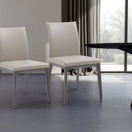 Set of Two Taupe and Gray Upholstered Faux Leather Dining Side Chairs