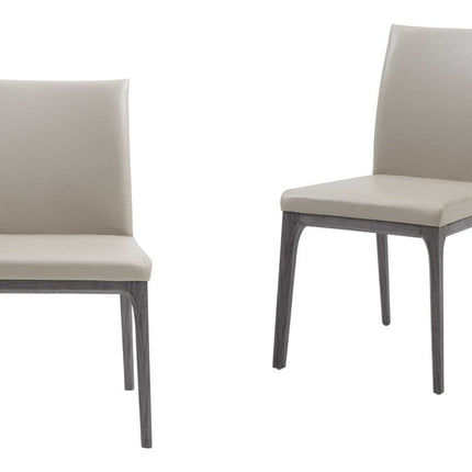Set of Two Taupe and Gray Upholstered Faux Leather Dining Side Chairs