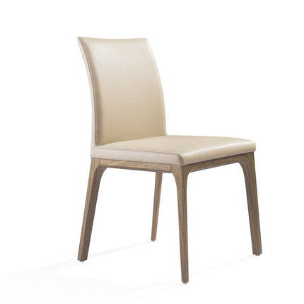 Set of Two Taupe and Brown Upholstered Faux Leather Dining Side Chairs