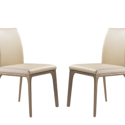 Set of Two Taupe and Brown Upholstered Faux Leather Dining Side Chairs