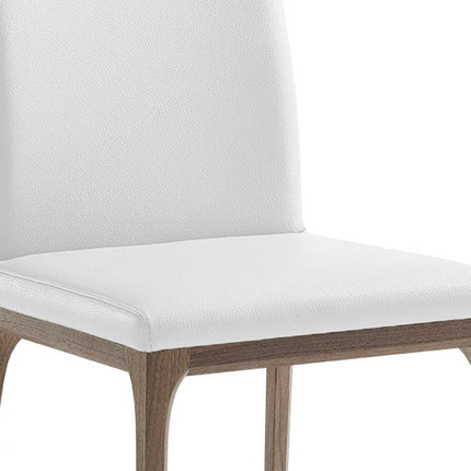 Set of Two White and Brown Upholstered Faux Leather Dining Side Chairs
