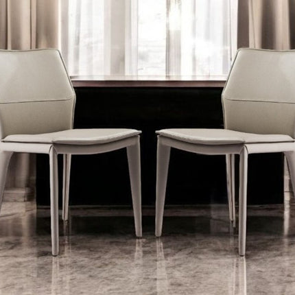Set of Two Taupe Upholstered Faux Leather Dining Side Chairs