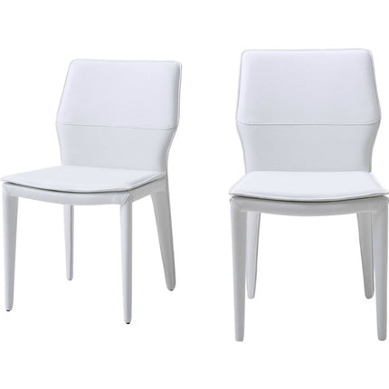 Set of Two White Slipcovered Upholstered Faux Leather Dining Side Chairs