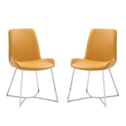 Set of Two Orange and Silver Upholstered Dining Side Chairs