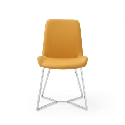Set of Two Orange and Silver Upholstered Dining Side Chairs