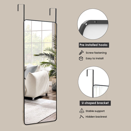 40cm x 120cm Full Length Mirror with Over-The-Door Hanging System - Modern Vertical Rectangular Wall/Door