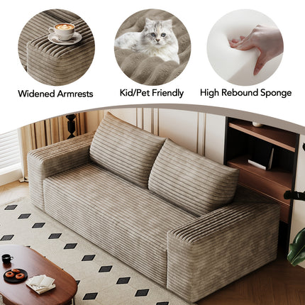 Sofa Deep Seat, Comfy Corduroy Cloud Sofa, No Assembly Required, Champagne Color,