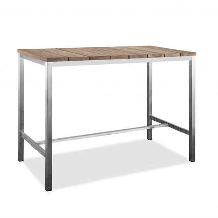 55" Wood Brown And Silver Solid Wood And Stainless Steel Dining Table