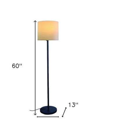 60" Black And White Floor Lamp With White Fabric Drum Shade