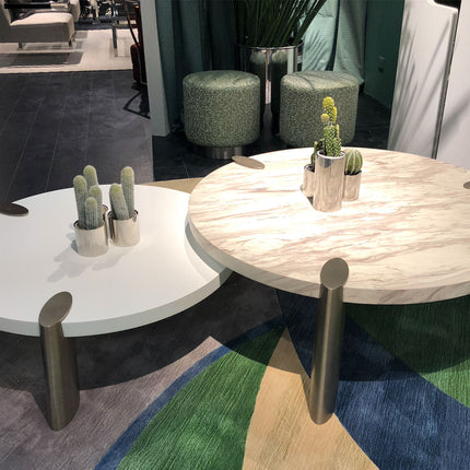 40" White And Gold Stainless Steel Round Coffee Table