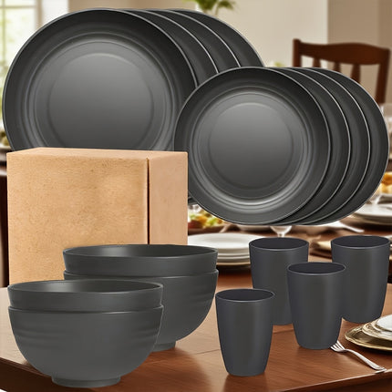 16/32pcs Plastic Tableware Set, Including Dinner Plates, Dessert Plates, Bowls, and Cups,