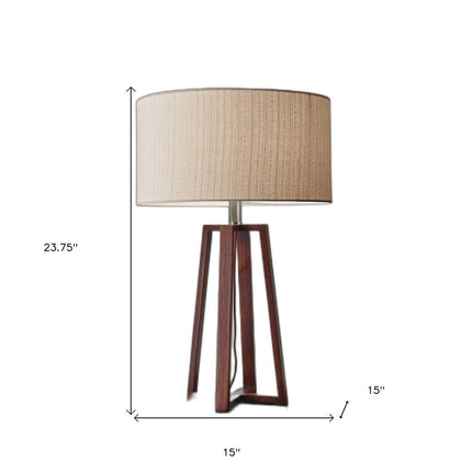Walnut Wood Finish Linen Fabric Shade Table Lamp