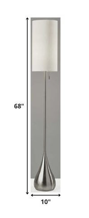 68" Silver Floor Lamp With White Fabric Drum Shade